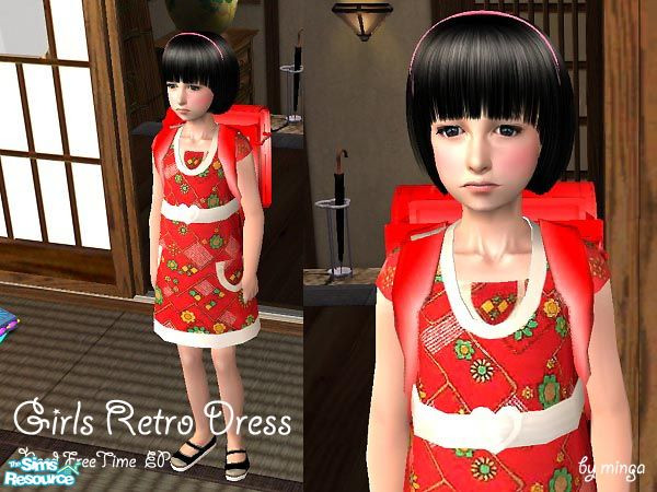 Sims 2 — GirlsRetroDress by minga@TSR — Girls Retro Dress. Pattern is SYOWA style.