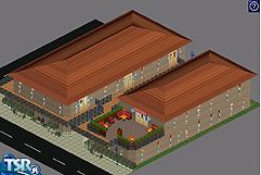 Sims 1 — Downtown Megaplex Center by Alexander Batten — 1 Formal Restaurant, 2 Fastfood Restaurants, 3 Librarys, 1