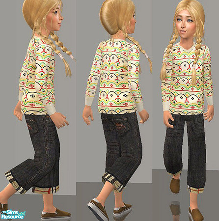 Sims 2 — Openhouse CC Loose Capri Set - 5f461dfa Openhouseccdots by openhousejack —  a yellow sweater with flower and