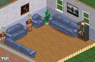 Sims 1 — Blue Leather Livingroom Set by Audrey_May — Includes: Couch, Love seat, chair, Lamps(2), Bookcase, Floor Plant.