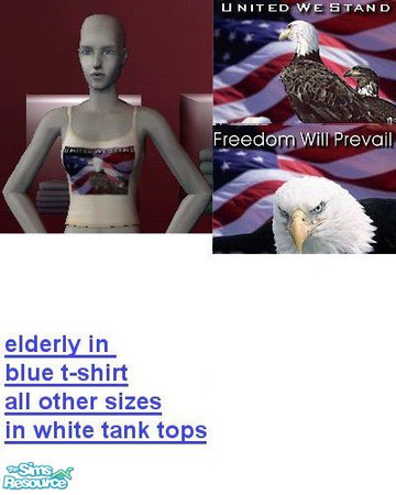 Sims 2 — freedom female set 1 by tambriah — female shirts for all age groups with a picture and a phrase that says either