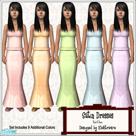 Sims 2 — Satin Dress Collection #1 by elektra274 — A collection of 14 satin dresses for your sims girls. These dresses