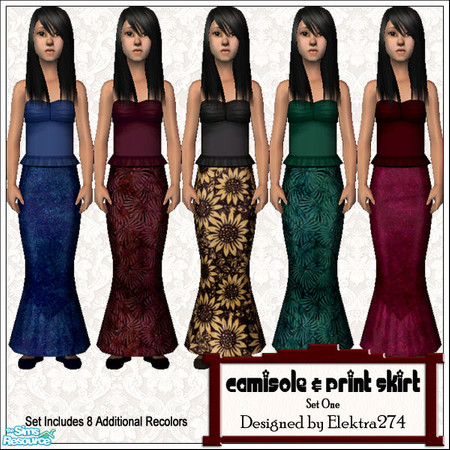 Sims 2 — Camis & Skirts for Girls, Set 1 by elektra274 — A collection of 13 camisole tops & print skirts for your
