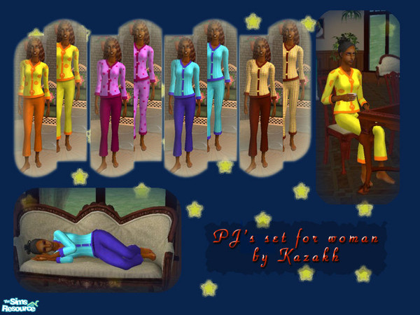 Sims 2 — PJ\'s recolors by kazakh — Eight elegant recolors of Maxis PJ\'s. Only the base game is required.