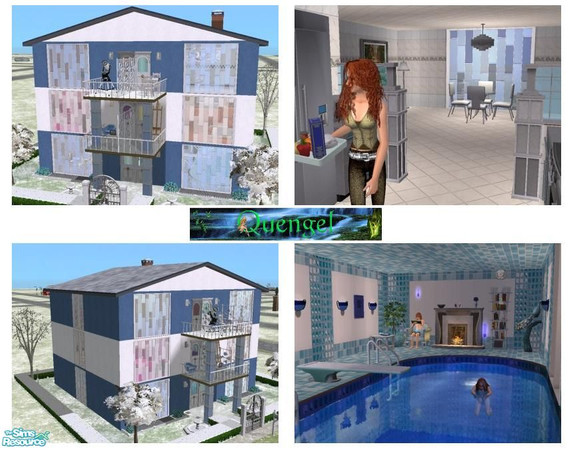 Sims 2 — Quengel 48 by Quengel — Size: 2 x 2. Kitchen, livingroom, bedroom, swimming-pool, spa, 2 Teenie-rooms, 3