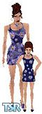 Sims 1 — Aster by Kitana — Mother and Daughter both wearing blue satin dress with Asters on it. Comes only in light skin.