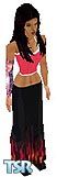 Sims 1 — Flame by Reflex Designs — Black wide trousers with flame detail on led and tattoo on right arm of budda and
