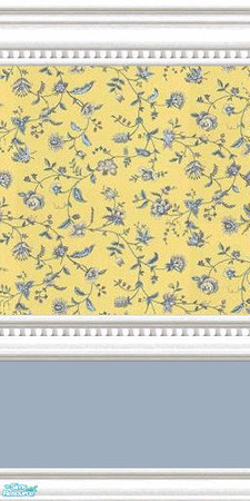 Sims 2 — jsf2CBRPetiteFleursDuoBlue by jsf — In my cottage style, white, beaded mouldings, a sunny yellow wallpaper with