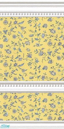 Sims 2 — jsf2CBRPetiteFleursRailed by jsf — In my cottage style, white, beaded mouldings, a sunny yellow wallpaper with