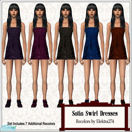 Sims 2 — Satin Swirl Mini Dresses by elektra274 — A collection of 12 print dresses for your sim teens.