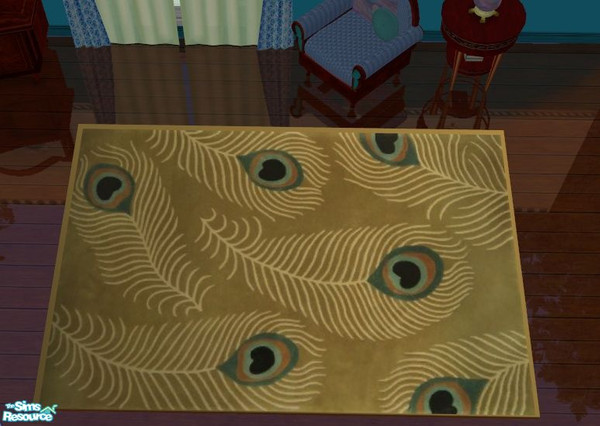 Sims 2 — Peacock Bedroom Area Rug by lisa9999 — A plush 3x4 area rug with peacock feathers inprinted into it.