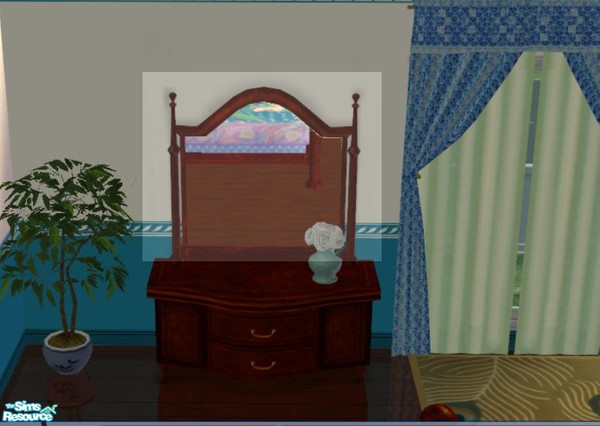Sims 2 — Peacock Bedroom Mirror by lisa9999 — A Cashcraft mirror refinished in a rich burled mohagany.