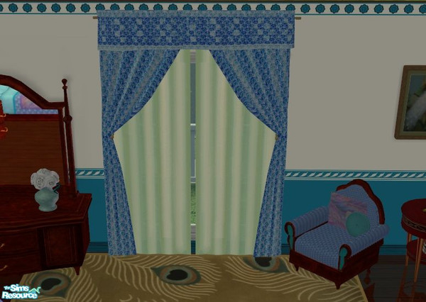 Sims 2 — Peacock Bedroom Drapes by lisa9999 — A beautiful silk drape hand dyed with a peacock pattern. A reolor of