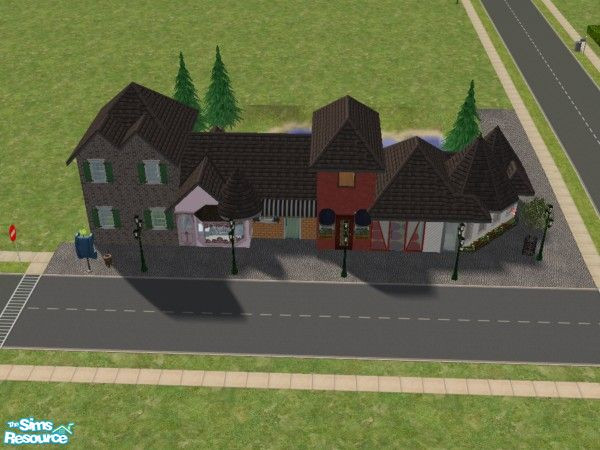 Sims 2 — Old Street by sabsiix33 — Many shops in a row, so you can have lots of different business.