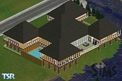 Sims 1 — Wood Worked by Steve2690 — A 2 story house with most of the upper floor being supported by beams and columns.