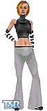 Sims 1 — Stripes by Pley — A classy black high-neck shirt, grey flares, and punkish stripey sleeves. *Light skin tone