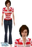 Sims 1 — Surf Polo by JuniperSIM — Surf polo in red and pink stripes. White sneakers and casual jeans. All skin tones and