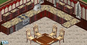 Sims 1 — Goth Medievil Kitchen by Nonasart — Counter(2), Dishwasher, Trash compactor, Stove, Microwave, Dining Table,