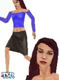 Sims 1 — Milly by Moira — Milly is wearing a black knee-long skirt, red shoes and a blue sweater that leaves her