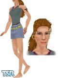 Sims 1 — Melody by Moira — Melody has a jeans miniskirt, green top and golden belt, earrings and ancle bracelet. She also