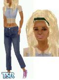 Sims 1 — Blondunia by Moira — This is Blondunia. She has worn jeans, a transparant shirt over a blue top and pink