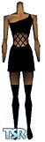 Sims 1 — Black Dress by Linzi B — A black dress with a fish-net-filled hole on the front and back with black boots. All