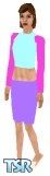 Sims 1 — Easter Outfit by Flillia — A baby blue shirt with pink sleeves, a violet skirt, and off-white sandels. Celebrate