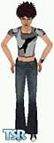 Sims 1 — Beki 3 by BeckyLynn — Punky-looking sim chick with black camouflage tee, matching wrist cuff, flare jeans, &