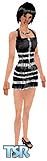 Sims 1 — Zebra Black by Karen L. K. — A chic black and white dress with double zippers and fashionable black sandals.