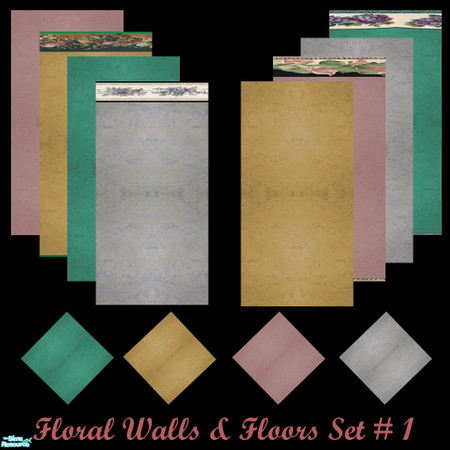Sims 2 — Floral Walls & Floors Set # 1 by Sheera — This set includes 12 items : 8 walls and their 4 matching floors.