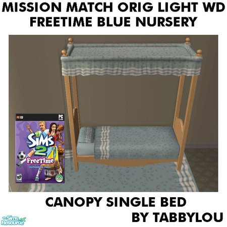 Sims 2 — TL - MM FTBlue SingleBedFrame OrigLightWd by TabbyLou — Recolor of FreeTime Classic Baby\'s Touch Bed Frame