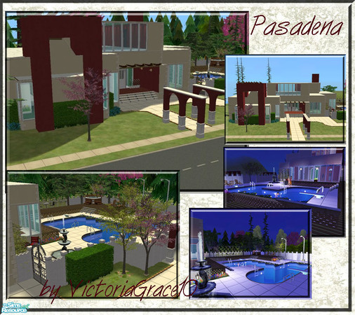 Sims 2 — Pasadena  by VictoriaGrace — Features a luxurious patio with swimming pool and play area. Each bedroom has its