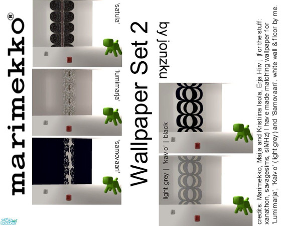 Sims 2 — Marimekko Wallpaper Set 2 by jonzku — This set contains 11 walls (of which 3 matching). I made walls from Maija