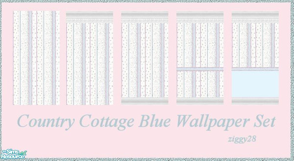 Sims 2 — Country Cottage Blue Wallpaper Set by ziggy28 — A set of 5 wallpapers in blue and pink with stripes.