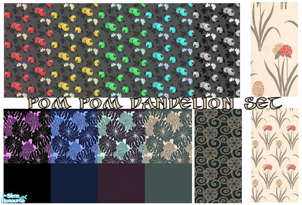 Sims 2 — Pom Pom Dandelion Set by Ses — A multi-coloured array of big pom pom/dandelion designed flowers