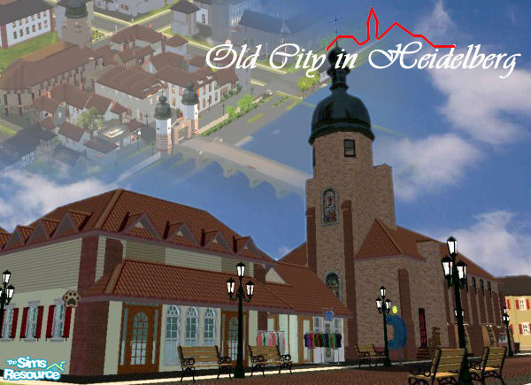 Sims 2 — Old City Centre with Church by artrui — This community lot has a centre church and many old houses, stores etc..