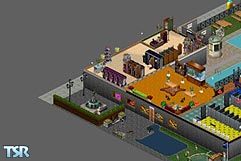 Sims 1 — Razzelings La by J. McArthur — A 2 story town square with, little park, swimming pool, dance floors, 2 shops,