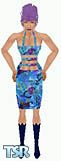Sims 1 — Farrah by Kerryann — Farrah is wearing a sexy blue, purple and green pattern dress, with navy blue matching