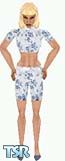 Sims 1 — Tyra by Kerryann — Tyra is wearing a blue, white and gray floral shorts and matching top, with blue shoes. Dark