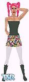 Sims 1 — Kohana by Kerryann — Kohana is wearing a multi color mini skirt, with matching green top and white tights, with