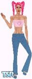 Sims 1 — Chela by Kerryann — Chela is wearing a pink halter top, with love heart on the front, with blue jeans and shoes.