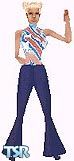 Sims 1 — Jettee by Kerryann — Jettee is wearing a blue, red and white star top, with navy blue leather flare pants and