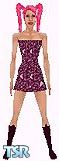 Sims 1 — Jayde by Kerryann — Jayde is wearing a party outfit that has a maroon and pink pattern mini dress, with matching