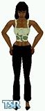 Sims 1 — Xaviera by Kerryann — Xaviera is wearing a nice summer outfit that has a green top with leaf design, with black