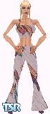 Sims 1 — Jacklyn by Kerryann — Jacklyn is wearing a multi color flare pattern pants, with matching top and purple shoes.