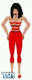 Sims 1 — Cindee by Kerryann — Cindee is wearing a red, white and black striped top, with red capri pants and shoes.