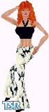 Sims 1 — Ashlan by Kerryann — Ashlan is wearing a party outfit that has a black, blue and cream tie dye flare pants, with