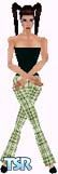 Sims 1 — Silkee by Kerryann — Silkee is wearing a three tone green checked pants, with matching dark green top and shoes.