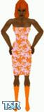 Sims 1 — Rochelle by Kerryann — Rochelle is wearing a nice bright orange and pink designed dress, with orange boots.