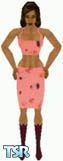 Sims 1 — Laqueena by Kerryann — Laqueena is wearing a summer outfit that has a peach color skirt and top, with maroon